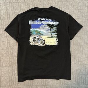 Harley Davidson‎ T Shirt Men's Large Black Honolulu Hawaii Biker Motorcycle Y2K